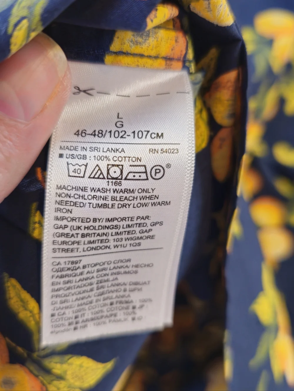 Banana Republic Short-Sleeve Navy Lemon Print Shirt Luxe Stretch Poplin Size L